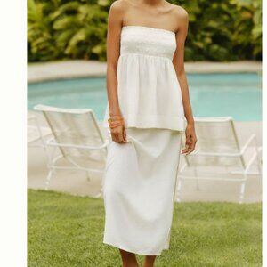 Anthropologie Coastal Boho Celandine Linen-Blend Side-Slit Maxi Skirt Size XL